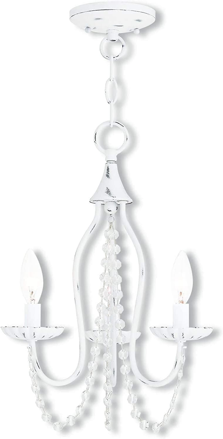 Aero Snail Weathered White 3-Light Mini Crystal Chandelier Wrought Iron Candle Ceiling Lamp Pendant Fixture for Dining Room Bathroom Foyer Living Room
