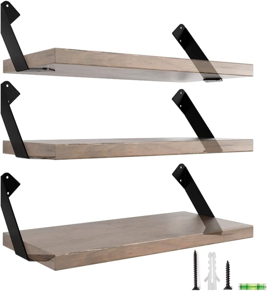 VEMEST 10-12 Inch Wall Shelf Brackets,Black Iron Heavy Duty Bracket for Floating Shelf,Wall Mounted Support Angle Bracket for DIY Shelving (10 Inch, 6)