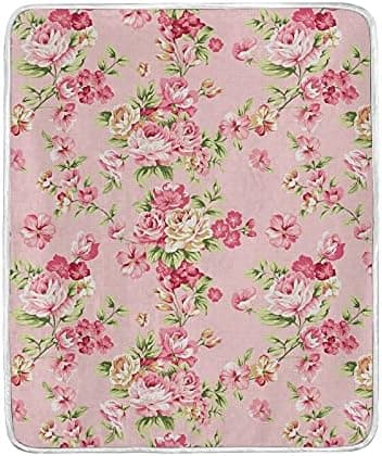 MNSRUU Flannel Bed Throws, Vintage Pink Rose Fleece Plush Throw Blankets for Sofa Couch Sofa Office Travel Camping, Lightweight, 50 x 60 in