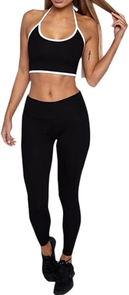 Yizenge Women's Bodycon 2 Piece Outfits Halter Crop Top Long Skinny Pants