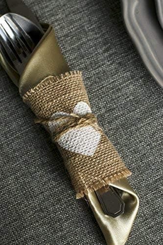 CTY Craft 50pcs Natural Jute Burlap with Love Rustic Wedding Centerpieces Table Decoration Mariage Vintage Shabby Chic (10cm x 10cm)