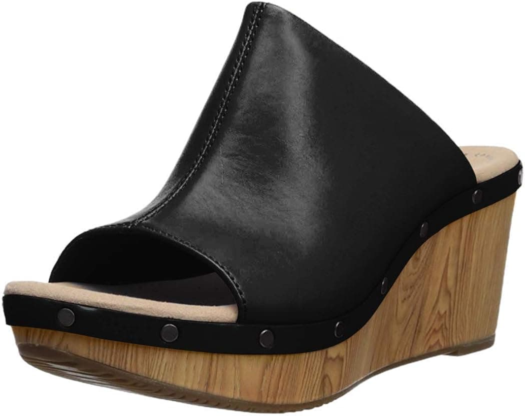Clarks Women's Annadel Molly Wedge Sandal, Black Leather, 075 M US
