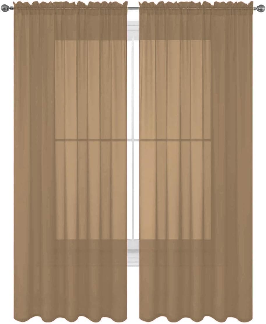 Luxury Discounts 2 PC Solid Rod Pocket Sheer Window Curtain Treatment Drape Voile Panels in Variety of Colors (55"x45", Taupe)