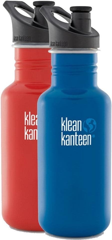 Klean Kanteen Classic Stainless Steel Bottle With Sport Cap (2 Pack) (2 PK: Blue Planet/Flame Orange, 27-Ounce)