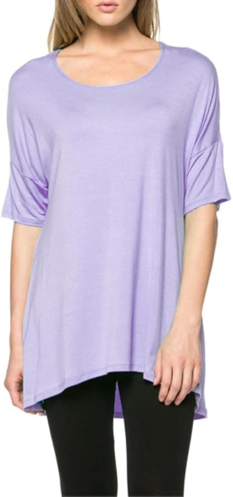 Women's Short Sleeve Rayon Span High Low Loose Fit Tunic Top - Made in USA