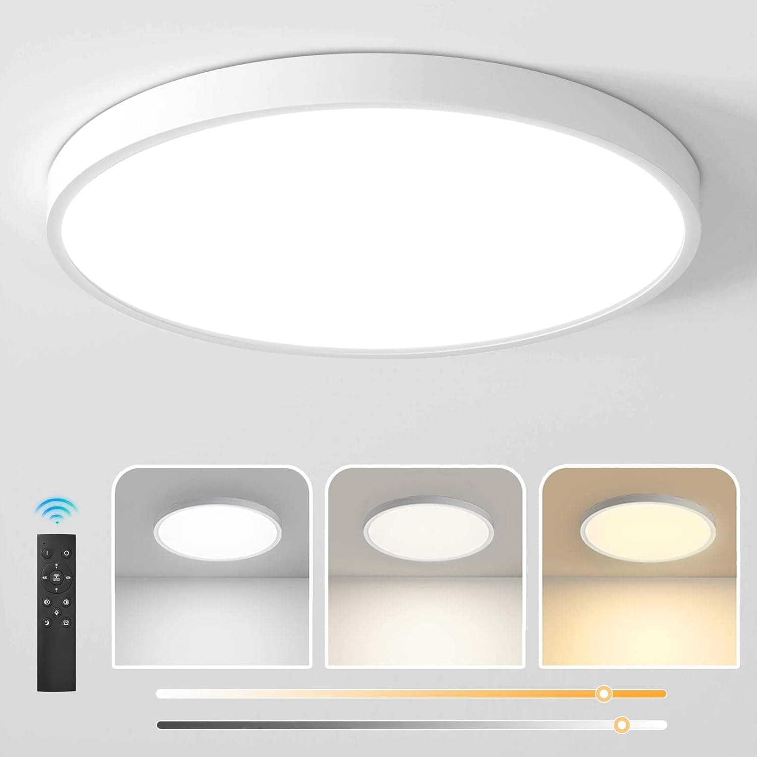 LUSUNT Dimmable LED Ceiling Light, Flush Mount Light Fixture, Thin Ceiling Lamp for Bedroom Living Room Kitchen Dinning Room Bathroom Laundry Office, 3000-6500K Adjustable with Remote 16in 36W 3700lm