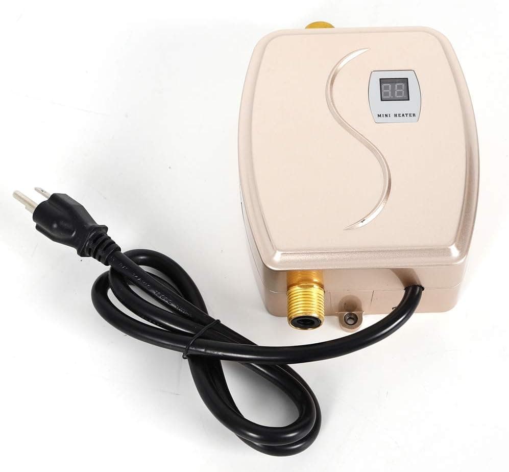 110V 3000W Mini Electric Tankless Water Heater Instant HOT Mini Kitchen Water Warmer Instant Hot Water Heater Tankless Shower Kitchen Faucet Kitchen Instant Water Heater (Gold)