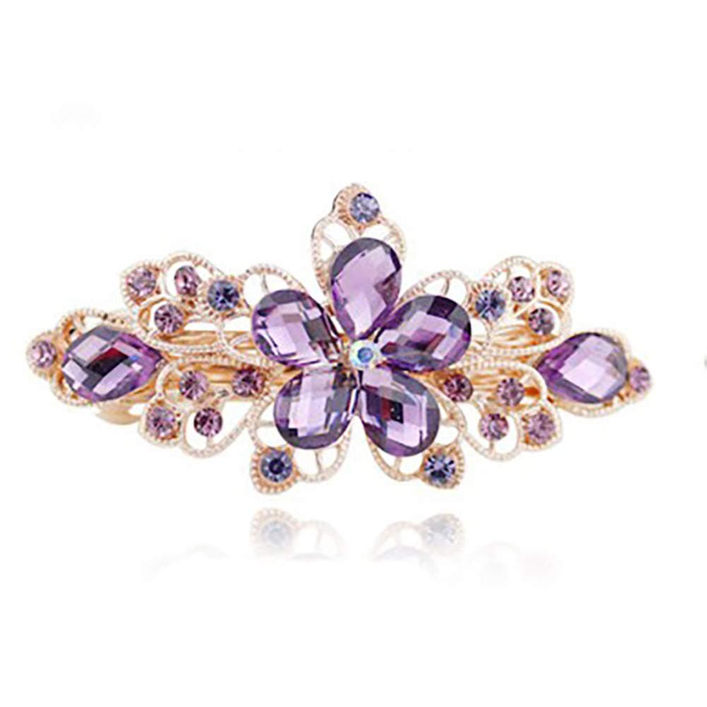 ShungFun Women French Hair Clips Vintage Metal Hollow Carving Butterfly Pattern Hair Clips Retro Big French Clips Pigtail Spring Clips Hair Holders Barrettes w/ Rhinestones for Girls (Purple)