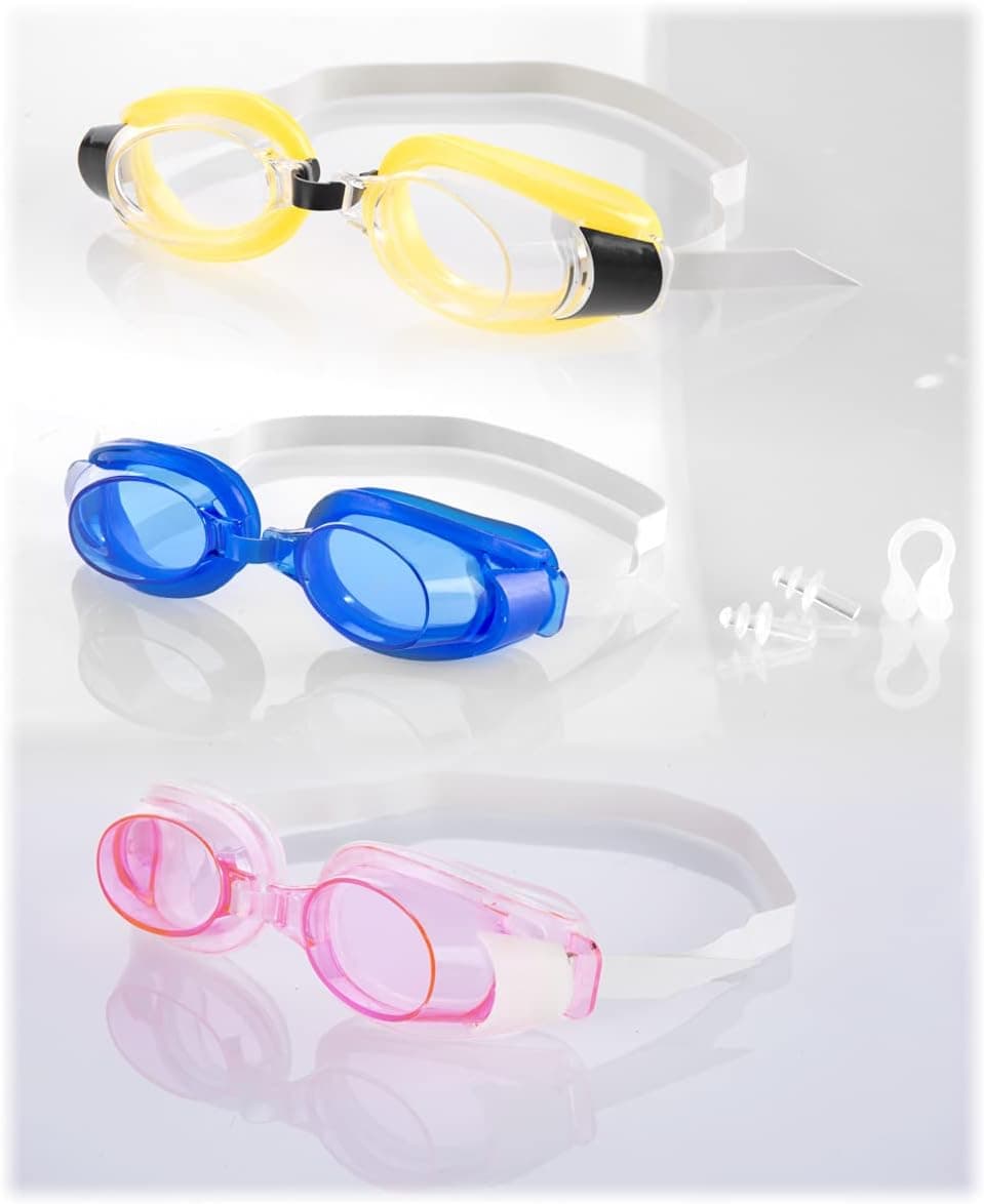 Kids Swim Goggles, 3 Pack, Crystal Clear Swimming Goggles for Children and Teens, Anti-Fog Anti-UV Youth Swim Glasses, Leak Proof, Soft Silicone Frame, for 3-16 Years