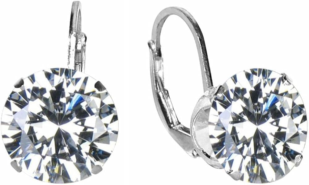 Sterling Silver Round-cut 10-mm Cubic Zirconia Dangling Leverback Earrings
