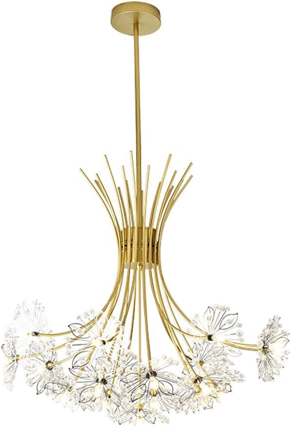Siljoy Crystal Dandelion Chandelier, Modern Gold Firework Chandeliers Pendant Lighting with 19 Light, Flush Mounted Fixtures for Living Room Dinning Table