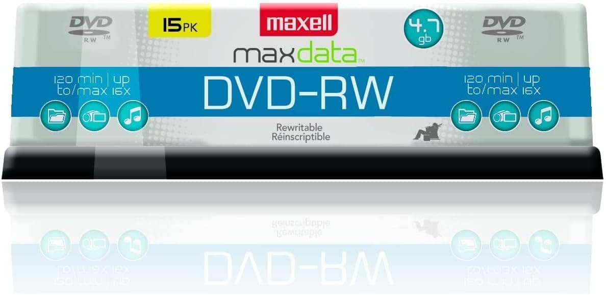 Maxell - 635117, DVD Rewritable Recording Blank Disc - 4.7 Gb & 120Min & Max Up to 16X Write Speed, Superior Archival Life Digital Storage Playback Write Once - 15Pack