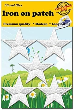 Iron On Patches - Extra Strong Glue White Star Patch 5 pcs Iron On Patch Embroidered Applique A-206