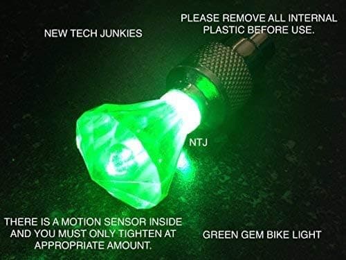 New Tech Junkies NTJ (4 Pack) GEM Style LED Motion Activated Bike Bicycle Wheel Valve Stem Cap Tire Light (4 Colors to Choose from) (Green)