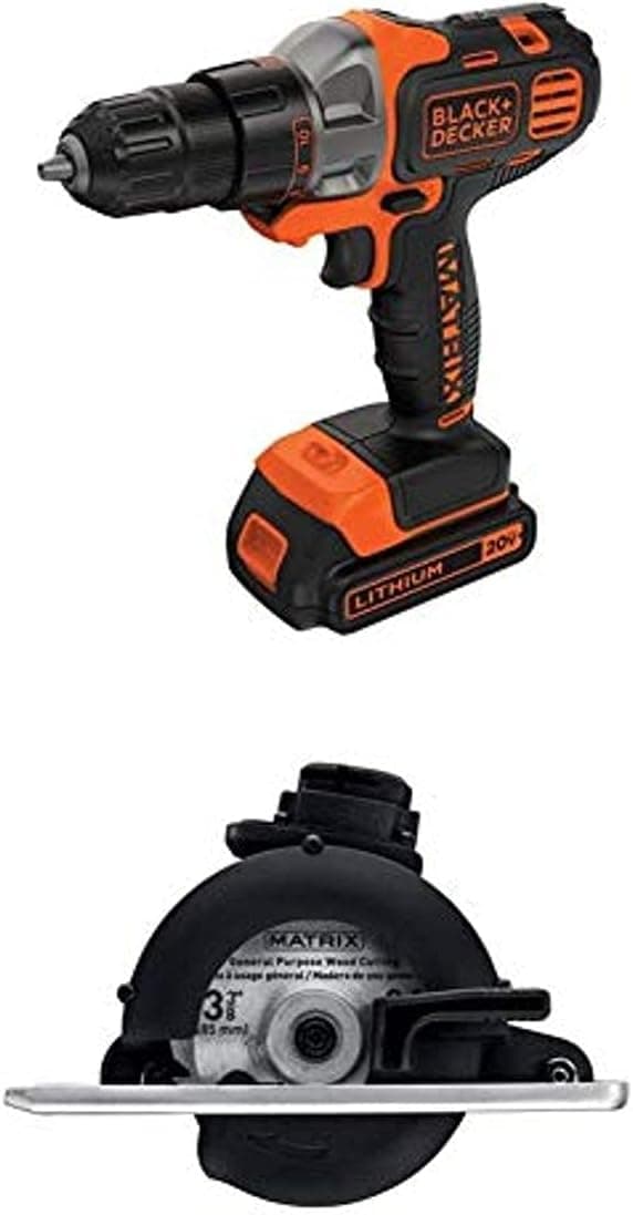 BLACK+DECKER 20V MAX Matrix Cordless Drill/Driver (BDCDMT120C) & Matrix Attachment, Trim Saw (BDCMTTS)