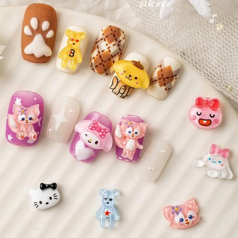 30/100Pcs Resin Cute Cartoon Animal Mix Shape Flat Back Nail Art Rhinestones 3D for DIY Manicure Accessories Decorations (30PCS, Mixed Shape)