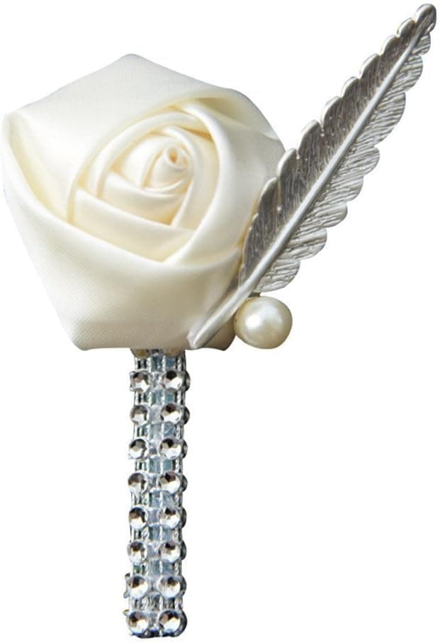 S_SSOY Boutonniere Bridegroom Groom Men's Boutonniere Groomsmen Best Man Boutineer Pin Artificial Flower Corsage for Wedding Homecoming Prom Suit Decor Creamy Pack of 4