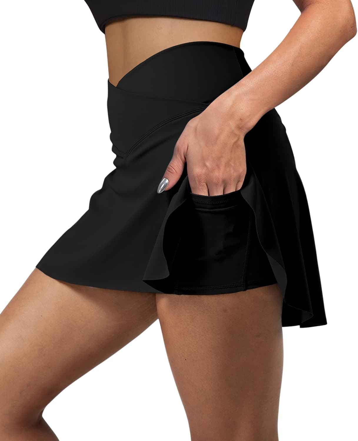 Esobo Women's Pleated Tennis Skirts with Shorts High Waisted Crossover Side Pocket Golf Skort Workout Athletic Skirts