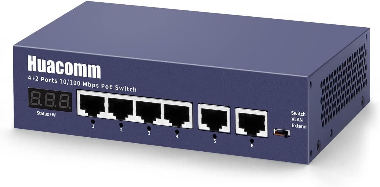 Poe Switch | Gigabit poe Switch | 4 Port Poe Switch | 1000Mbps | IEEE802.3af/at | Sturdy Metal | Fanless | Plug-and-Play | Desktop&Mount | Smart Power Management | Huacomm 65W(GHC5004P)