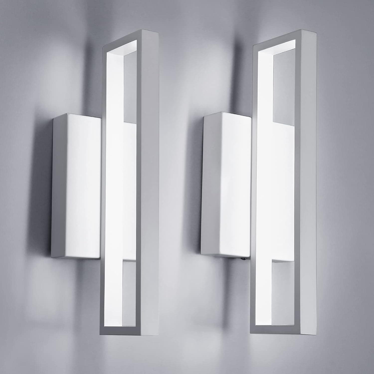 LEONLITE LED Modern Wall Sconce, Decorative Minimalist White Wall Lamps, 12W, 600lm, Aluminum Indoor Indirect Lighting for Bathroom, Hallway, Stairway, Living Room, Pack of 2