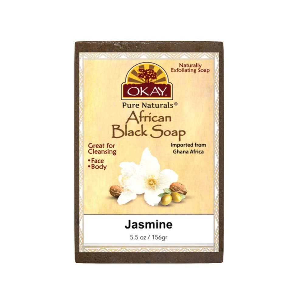 OKAY | African Black Soap with Jasmine | For All Skin Types | Cleanses and Exfoliates | Nourishes and Heals | Free of Sulfate, Silicone & Paraben | 5.5 oz