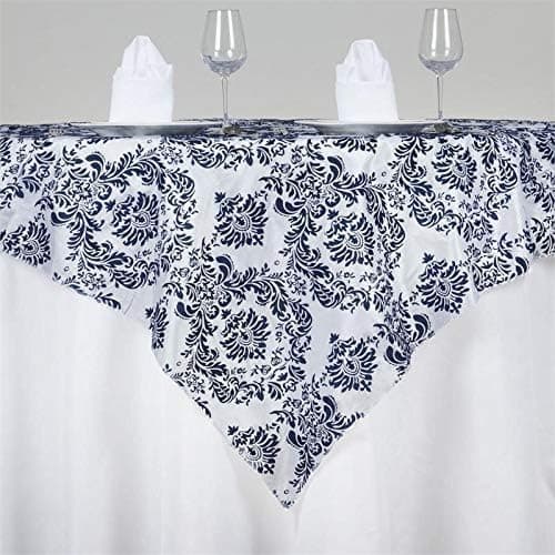 Damask Flocking Tablecloth Overlay - 72" x 72" | Navy Blue | Pack of 1