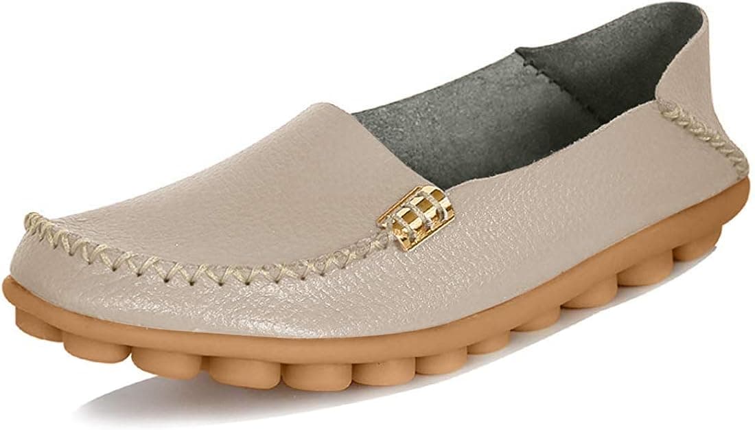 ALLY UNION MAKE FORCE Women's Leather Loafers Casual Slip-on Comfortable Driving Flats Shoes