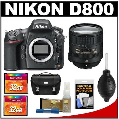 Nikon D800 Digital SLR Camera Body with 24-85mm f/3.5-4.5G VR ED AF-S Zoom Lens + (2) 32GB Cards + Case + Accessory Kit