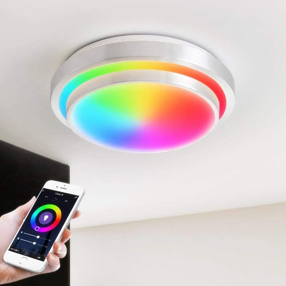 Smart Ceiling Light LED Ceiling Light for Bedroom,RGB Multicolor LED Bed Room Lamp Compatible with Alexa Echo Google Home Siri Dimmable Voice Remote Control Light Fixture for Living Room,13"18W