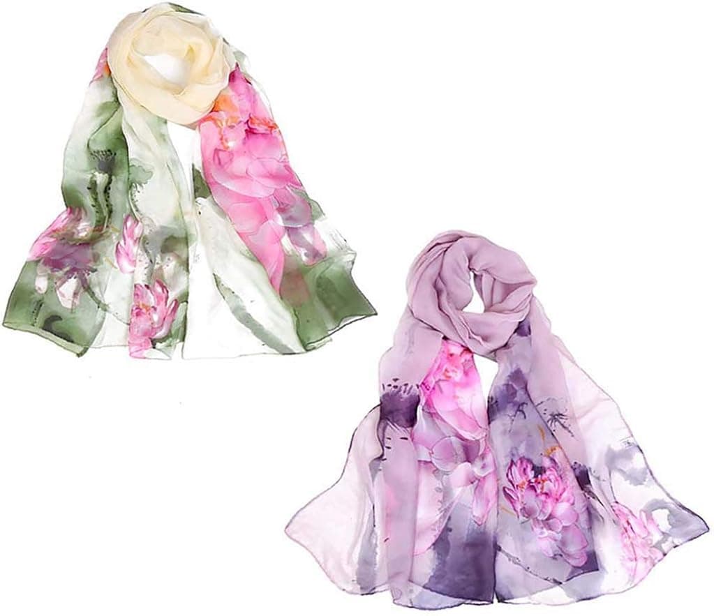 Acotavie 2 Pcs Scarfs for Women Lightweight Scarves Fashion Floral Print Shawls Holiday Gifts Scarf