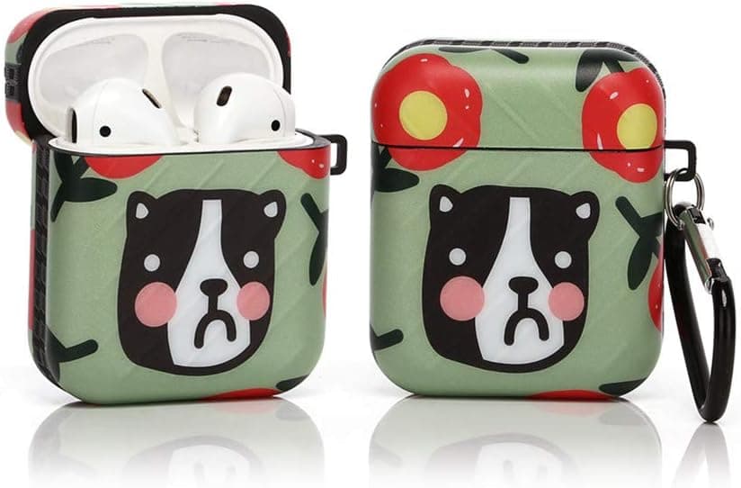 LEWOTE Airpods Silicone Case Funny Cute Cover Compatible for Apple Airpods 1&2 [Diagonal Stripes Matte Craft][Best Gift for Kids Boys Girls] (Flower Puppy)