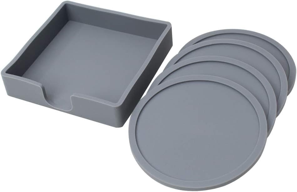 Non Slip Soft Silicone Gray Coaster Drink Coasters Set of 4-Protect Wood Granite Glass Soapstone Sandstone Marble Stone Tables 3.46" Fits Coffee Mug Beer Bottle Wine Glass Any Size Cups