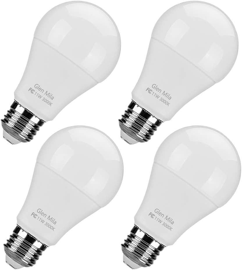 Glen Mila 100W Equivalent LED Warm Light Bulbs, A19 Type 3000K LED Warm Light Bulbs E26 Medium (Edison) Screw Base 1100 Lumen General Purpose for Home Lighting Non- Dimmable(4 Pack 3000K Warm)