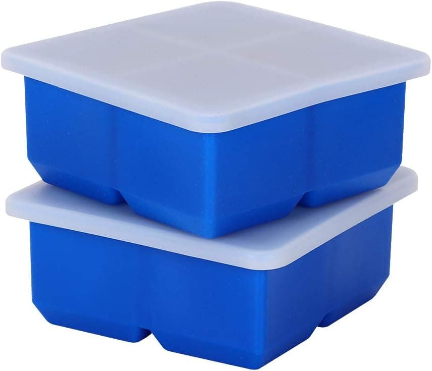Alselo Ice Cube Trays With Lid, Large Square Silicone Ice Maker Mold, Ideal For Whiskey, Cocktails, Soups, Baby Food, Frozen Treats, Set of 2 Trays,Stackable, BPA Free (2, Dark Blue)