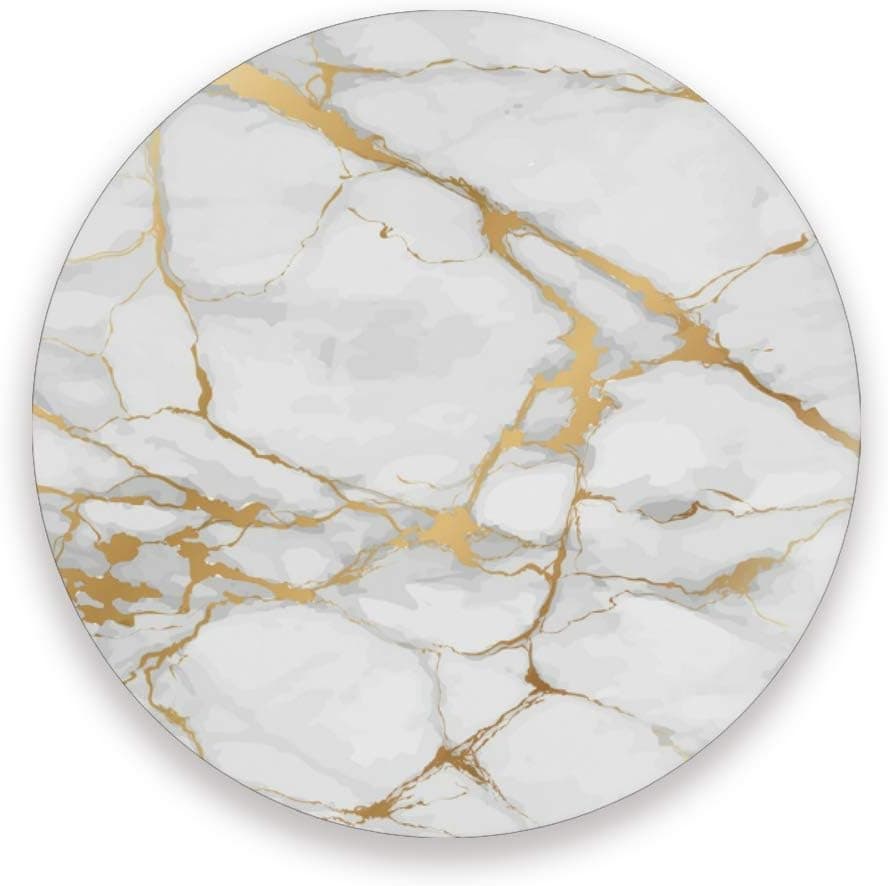 STAYTOP Marble Absorbent Coasters for Drinks, White Gold Marble Texture Tabletop Protection Mat, Round Ceramic Stone Coaster with Cork Base, No Holder, 1 Pieces