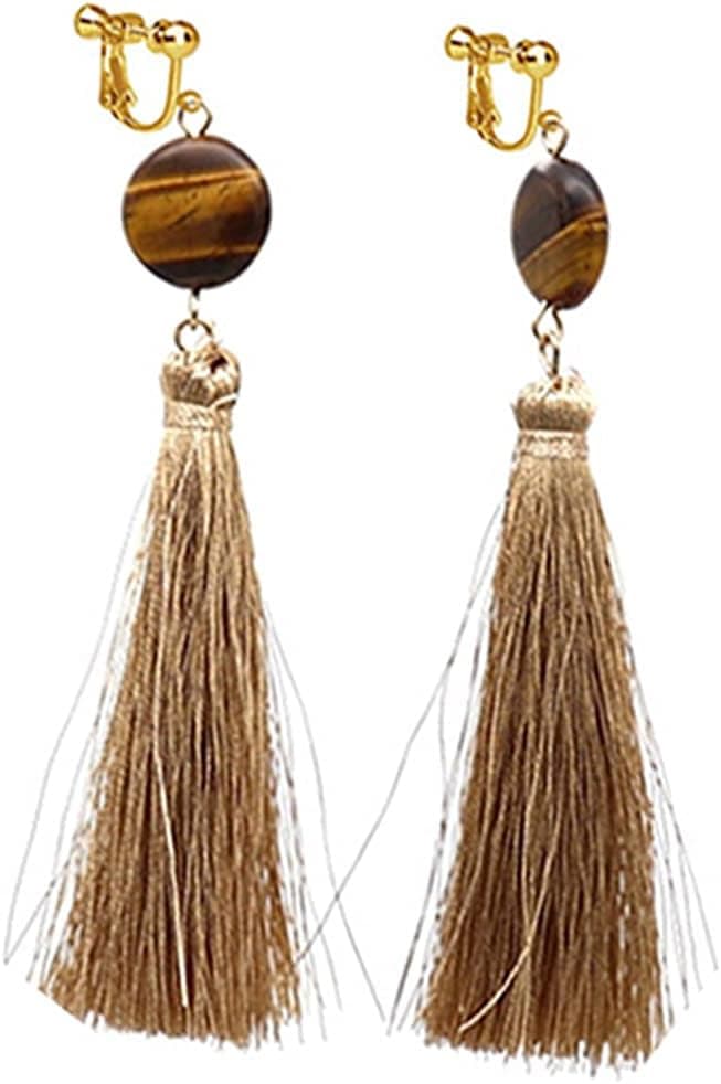 Clip On Earrings Round Tassel Earrings Dangle Hairball Sweet Gold Plated Costume Lovely Gift