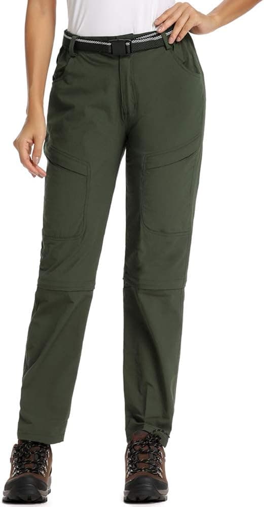 Women's Outdoor Anytime Quick Dry Cargo Pants Convertible Hiking Camping Fishing Zip Off Trousers #6063-Army Green, XXL 36