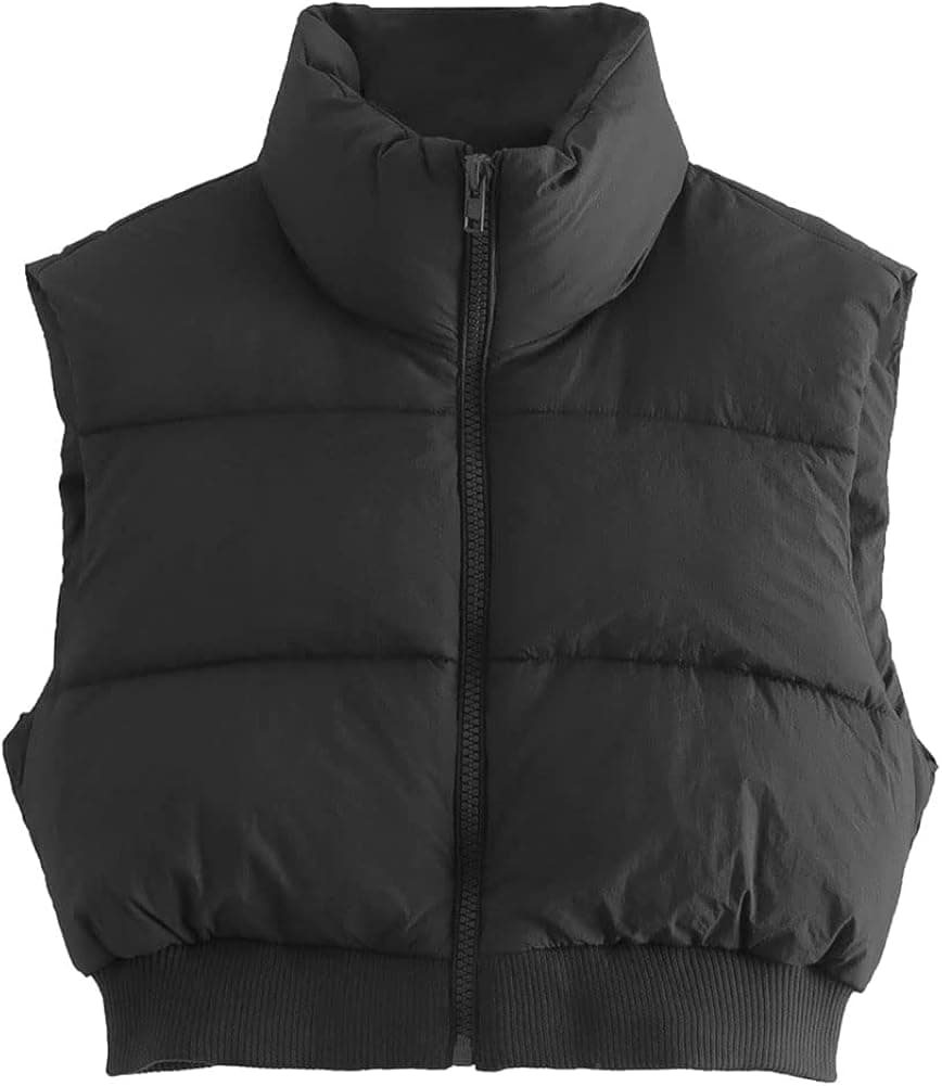 KEOMUD Women's Winter Crop Vest Lightweight Sleeveless Warm Outerwear Puffer Vest Padded Gilet