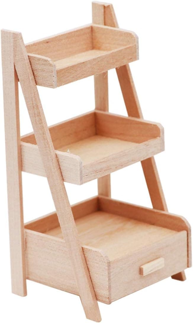 Tmtop Dollhouse Accessories,1:12 Scale Miniature Wood Shelf Flower Stand Pretend Play Toy Miniature Furniture Model