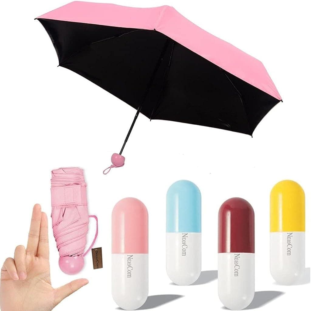Newcom Ultra Lights and Small Mini Umbrella with Cute Capsule Case,5 Folding Compact Pocket Umbrella(Pink)