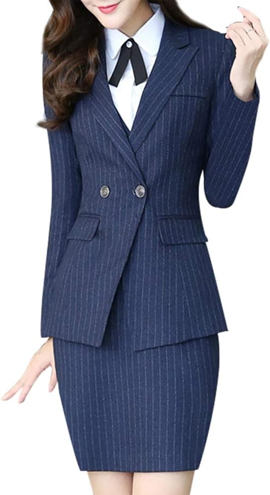 LISUEYNE Women's Three Pieces Office Lady Stripe Blazer Business Suit Set Women Suits Work Jacket,Vest,Skirt/Pant