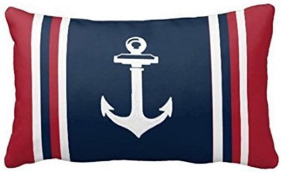 Sengreat 24"x16" Navy Blue Red Nautical Anchor Cotton Polyester Decorative Throw Pillow Cover Cushion Case