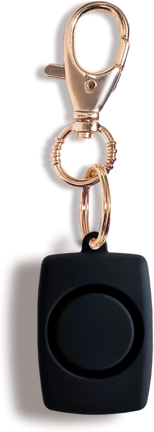 BLINGSTING Mini Personal Safety Alarm - 125 Decibel Self Defense Panic Alarm with Recessed Activation Button, LED Light & Keychain Clip - Black Soft Touch