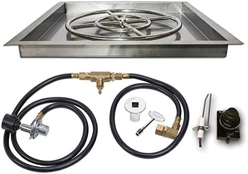 American Fireglass Square Gas Fire Pit Drop in Pan with Burner, Gas Connections and Spark Ignition System Propane Version