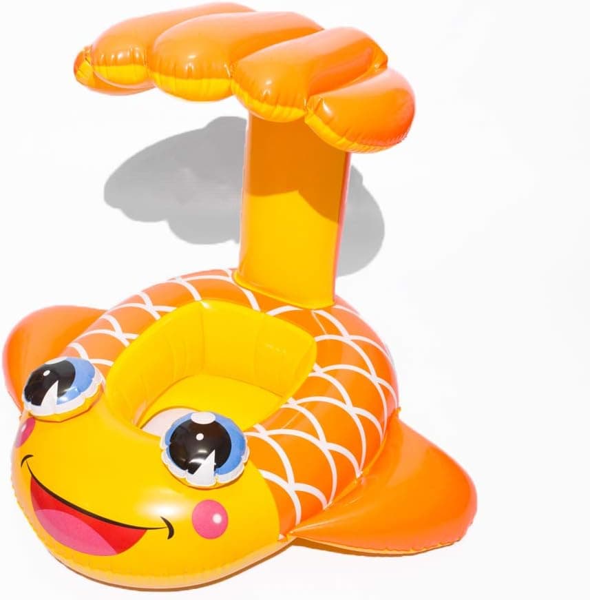 Big Summer Inflatable Fish Pool Float for Babies with Sunshade, Children's Swimming Tube with Canopy(Orange)