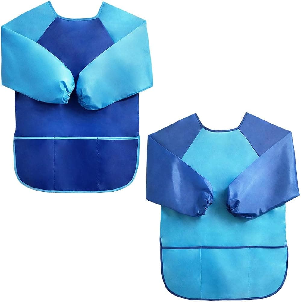 Crethin Kids Painting Apron, Art Smock for Child, Toddler Artist Aprons, Long Sleeves Smocks for Children 3 Pockets