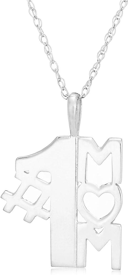 Amazon Collection Sterling Silver #1 Mom Pendant, 18"
