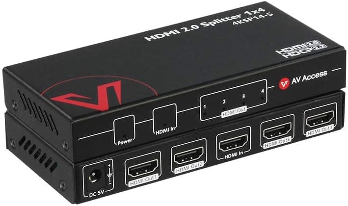 4K@60Hz/1080p@120Hz HDMI 2.0 Splitter 1 in 4 Out, Auto Downscaler with HDR10 &3D, 18Gbps Zero Latency, AV Access Gaming Splitter, Duplicate/Mirror Screens, HDCP 2.2, for Xbox PS5