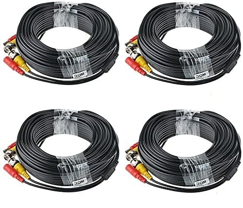 XVIM 4 Pack 100FT All-in-One Video Power Cable, BNC Extension Cable for Home Security Camera System-Black Color