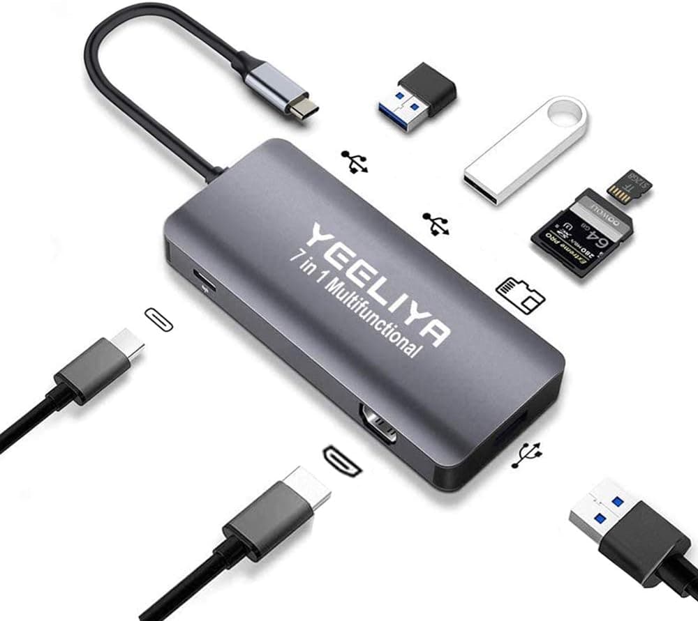 USB C Hub 7 in 1 Multiport Adapter with HDMI Port,3 USB 3.0 Ports,100W USB-C PD Charging Port and SD/TF Docking Station for MacBook Pro/Air and Other USB-C Laptops